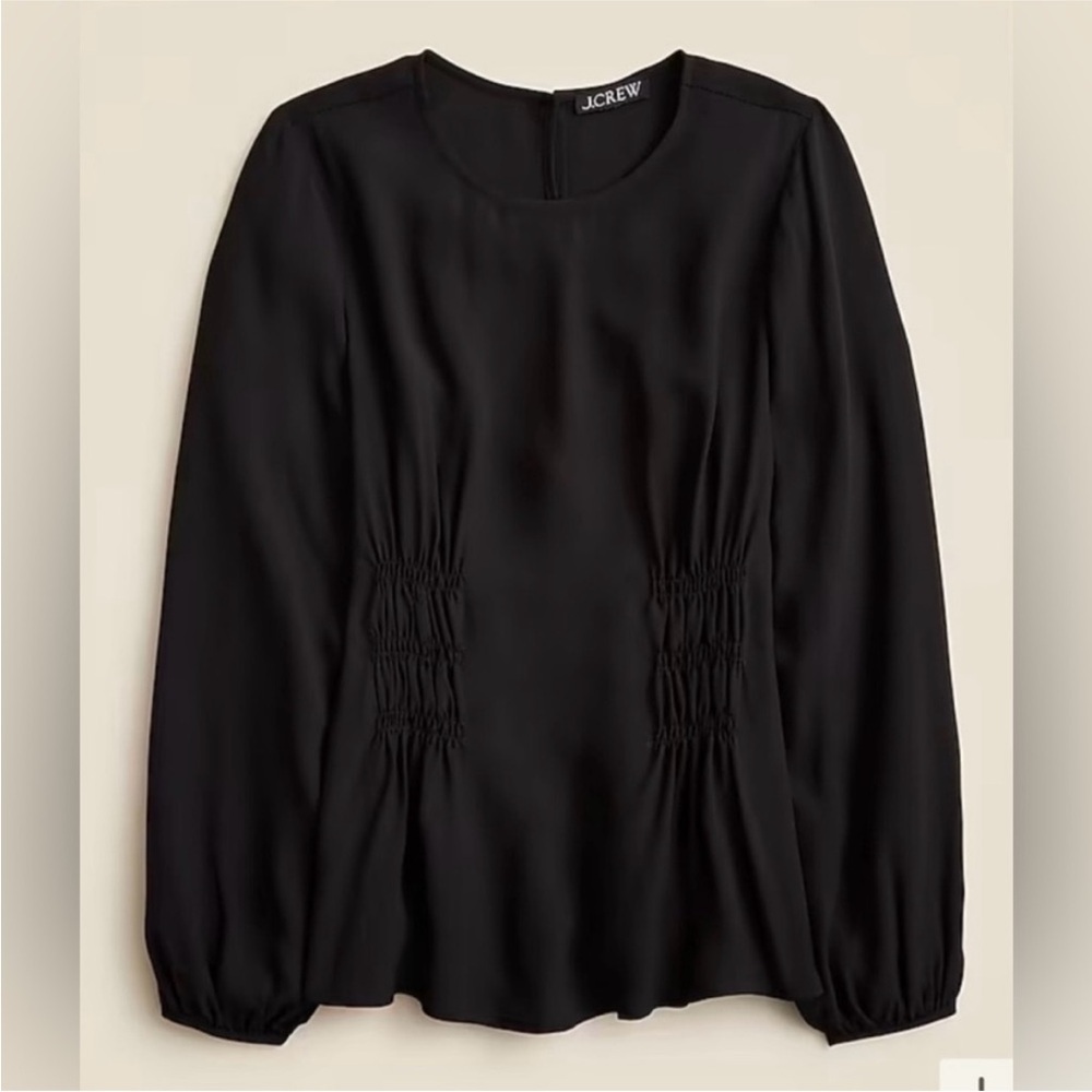 NEW BLACK SHIRRED WAIST JCREW BLOUSE